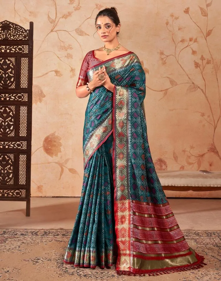 Dark Rama Blue Silk Woven Sarees