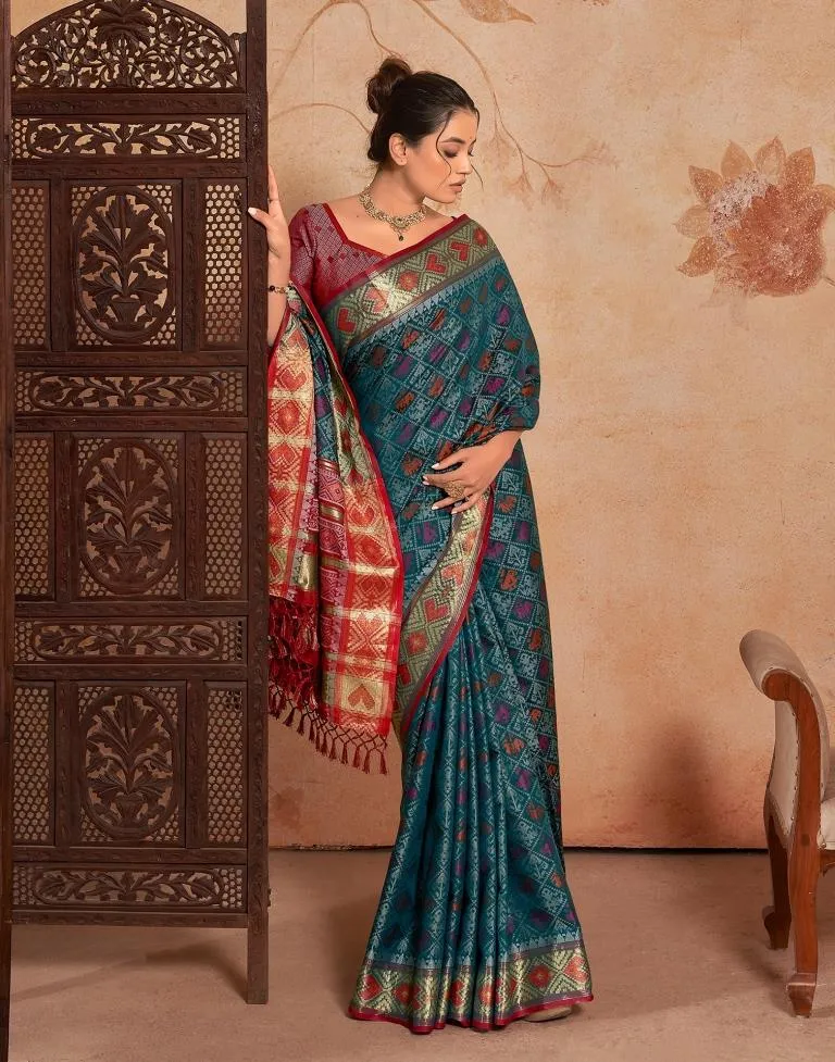 Dark Rama Blue Silk Woven Sarees