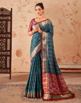 Dark Rama Blue Silk Woven Sarees