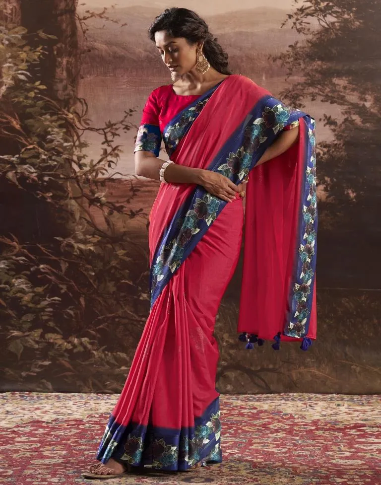 Deep Pink Silk Printed Sarees