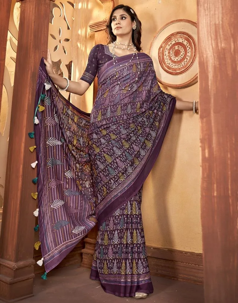 Deep Purple Georgette Printed Sarees