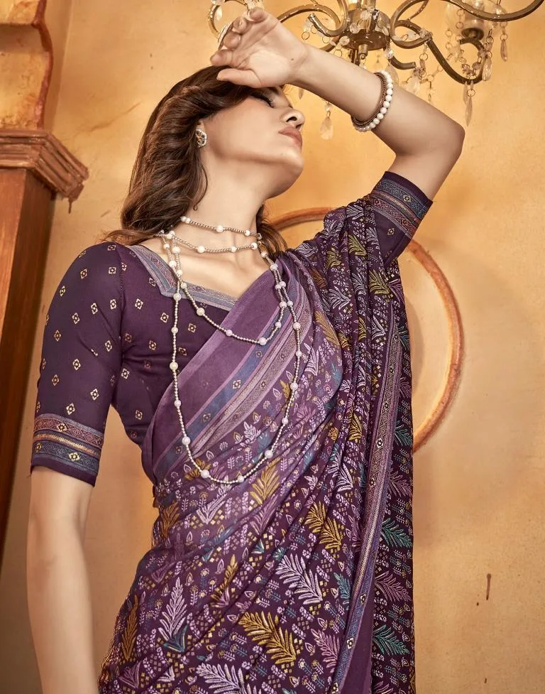 Deep Purple Georgette Printed Sarees