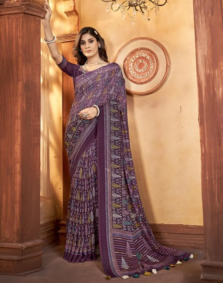 Deep Purple Georgette Printed Sarees