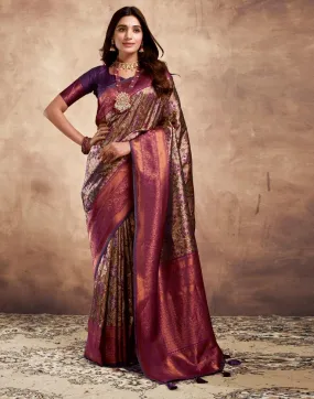 Deep Purple Silk Woven Sarees