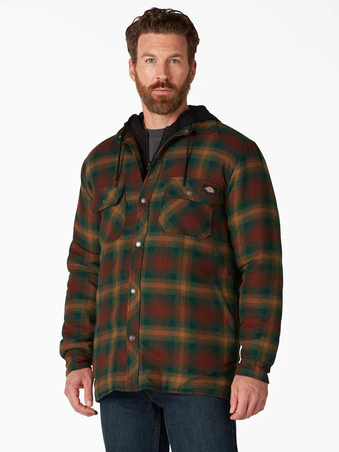 Dickies TJ211F2P Mens Fleece Hooded Flannel Shirt Jacket Hydroshield Forest Brown