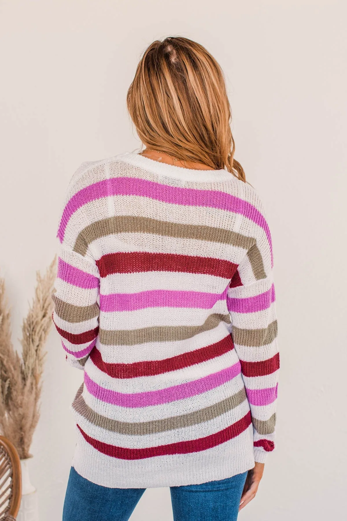 Done For The Day Striped Sweater- Orchid & Mocha