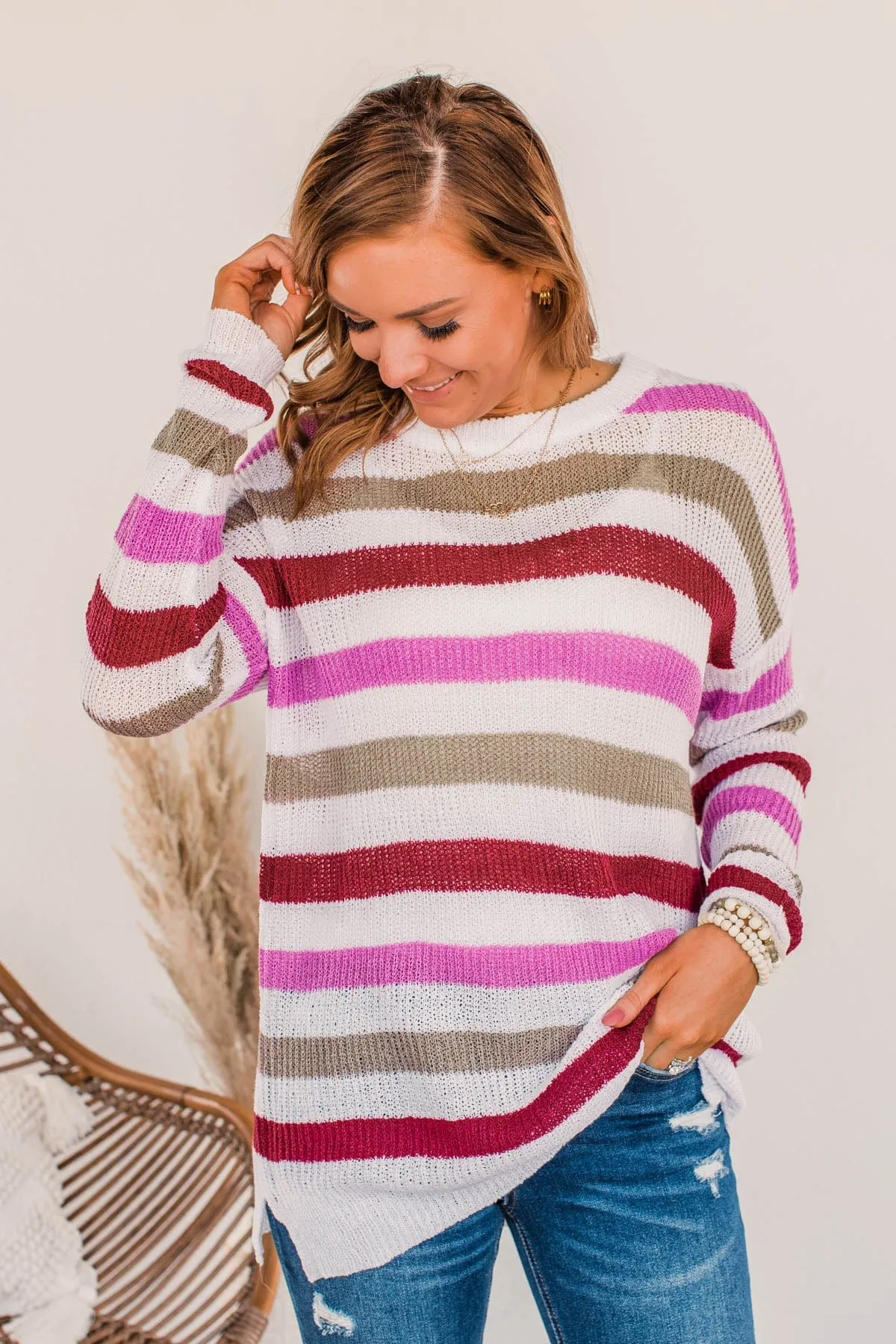 Done For The Day Striped Sweater- Orchid & Mocha