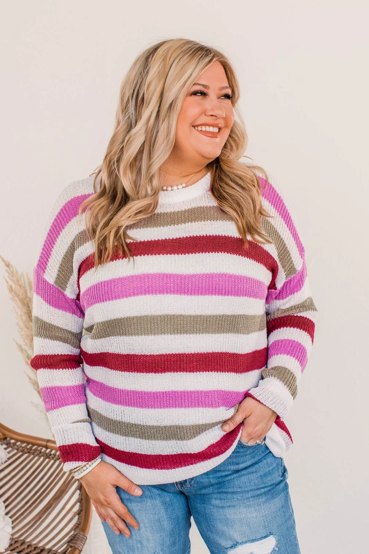 Done For The Day Striped Sweater- Orchid & Mocha