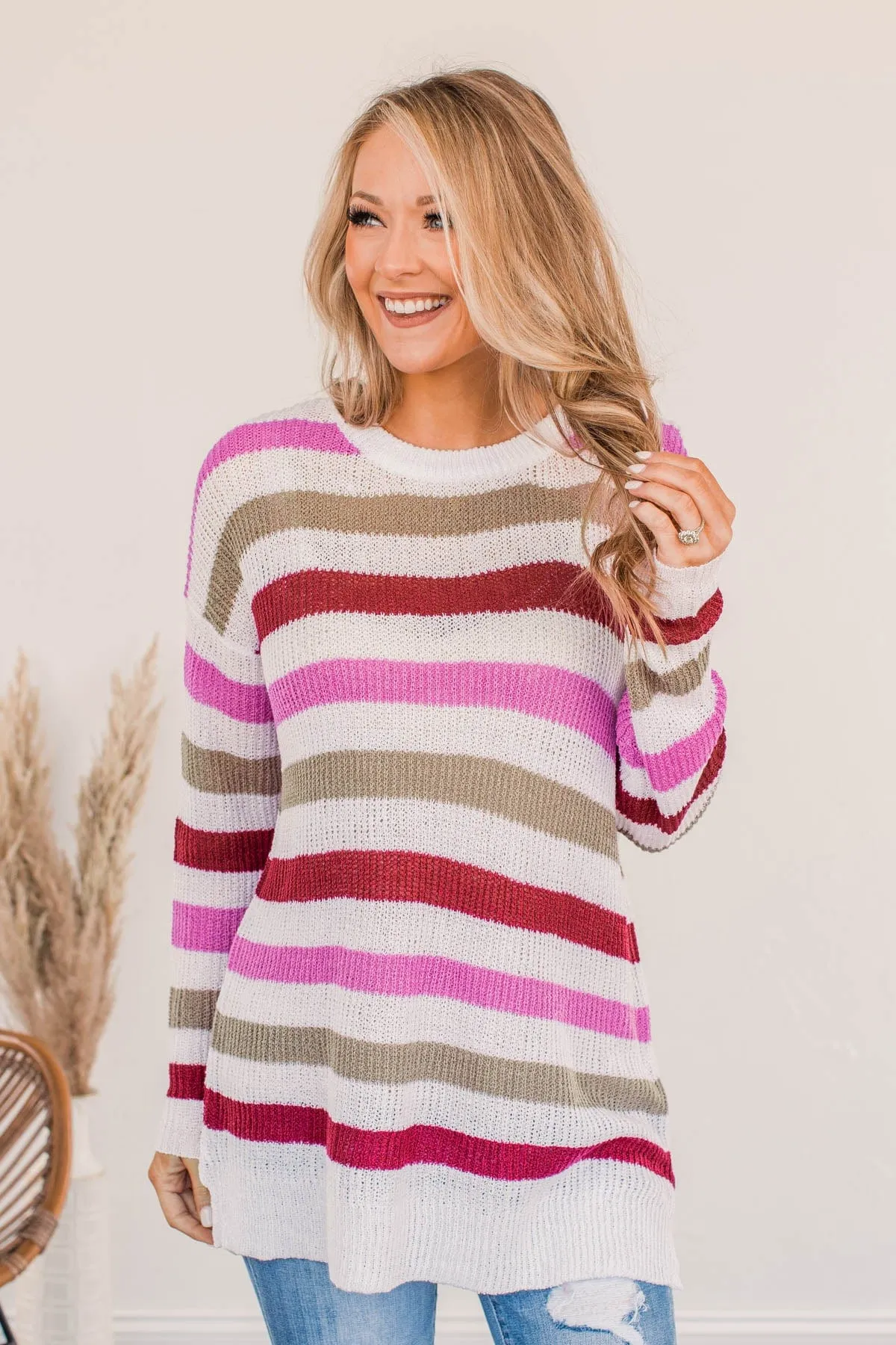 Done For The Day Striped Sweater- Orchid & Mocha