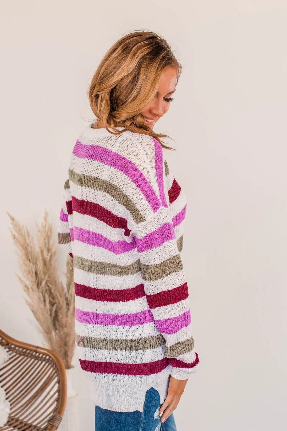 Done For The Day Striped Sweater- Orchid & Mocha