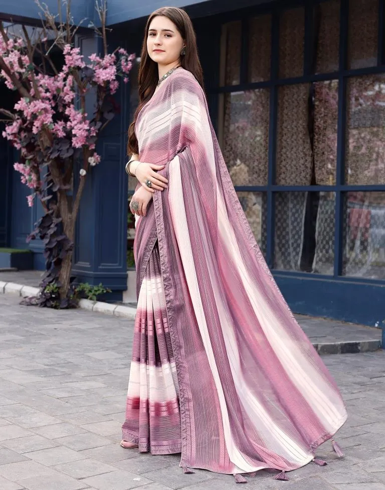 Dusty Purple Georgette Printed Sarees