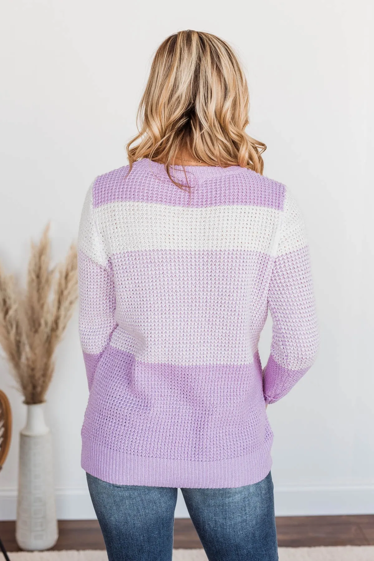 Enjoying Life Color Block Knit Sweater- Lavender & Ivory