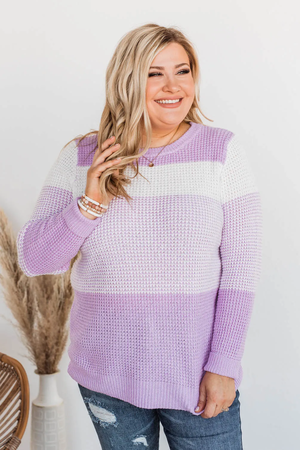 Enjoying Life Color Block Knit Sweater- Lavender & Ivory