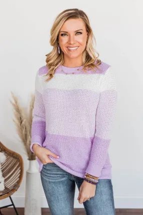 Enjoying Life Color Block Knit Sweater- Lavender & Ivory