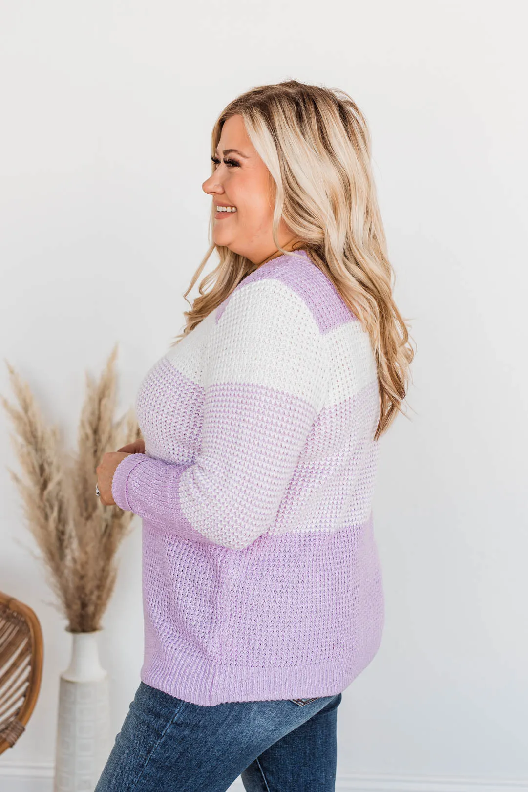 Enjoying Life Color Block Knit Sweater- Lavender & Ivory