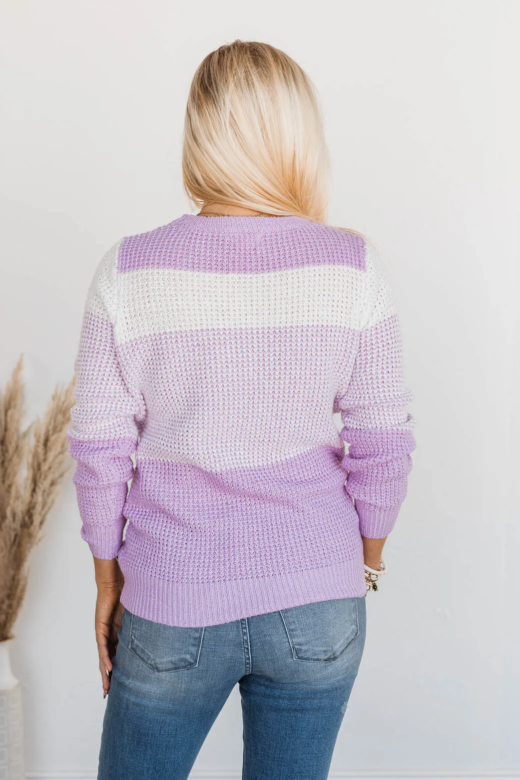 Enjoying Life Color Block Knit Sweater- Lavender & Ivory