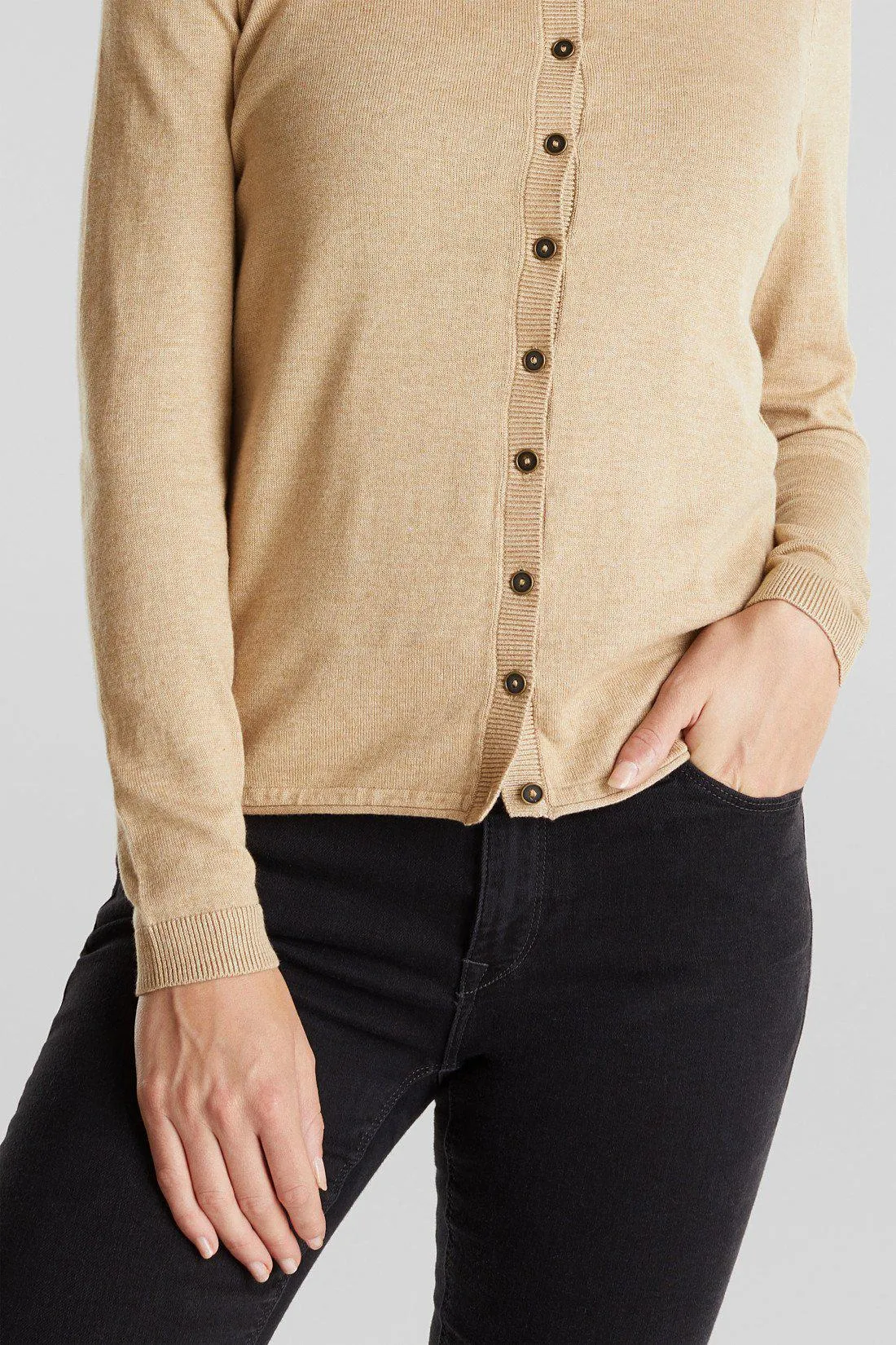 Esprit Light Crew Neck Cardigan Sweater in Oatmeal