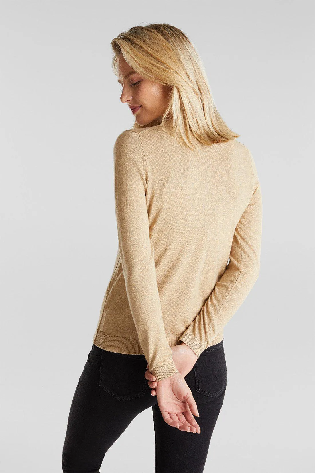 Esprit Light Crew Neck Cardigan Sweater in Oatmeal