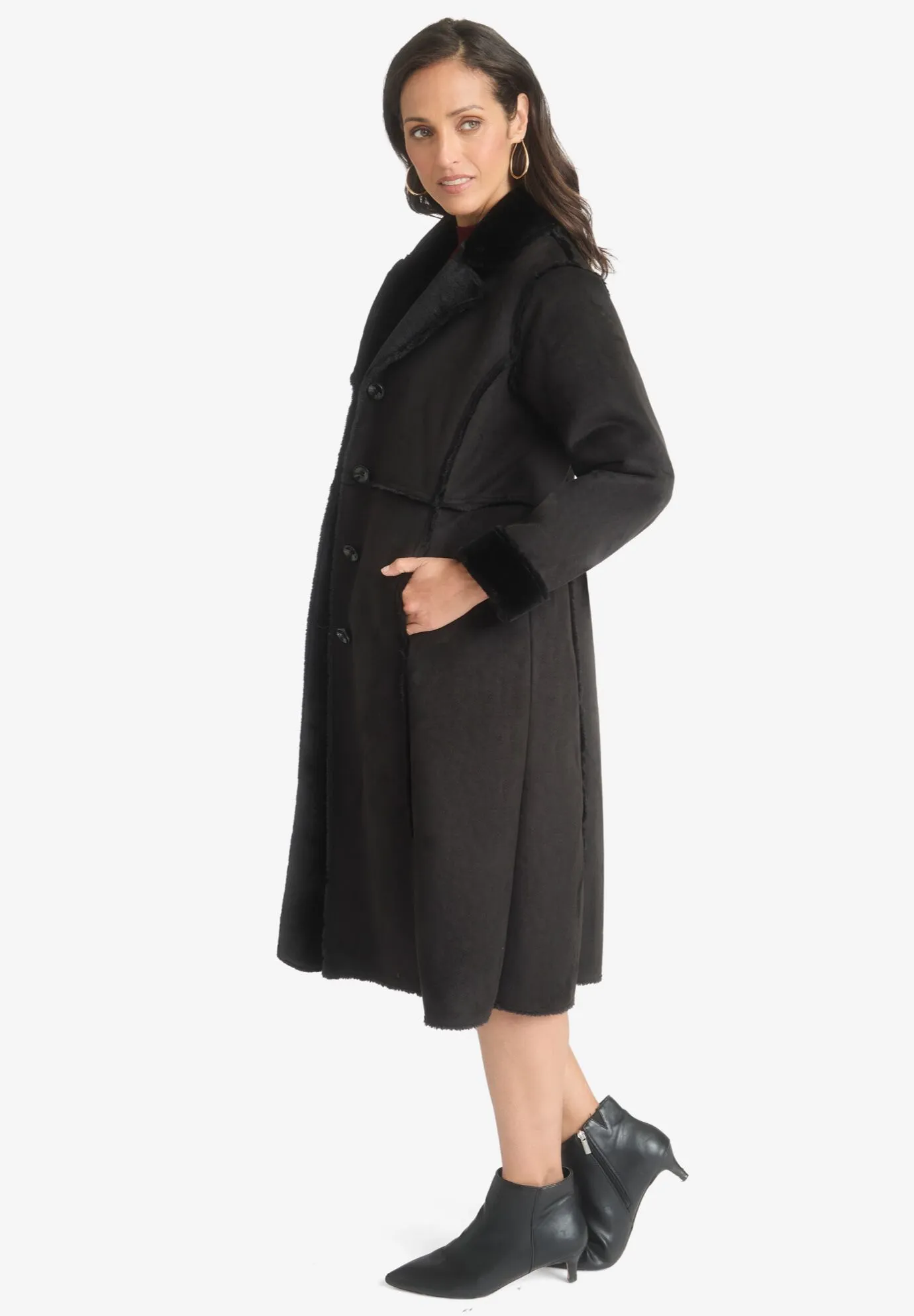 Faux Shearling Midi Coat