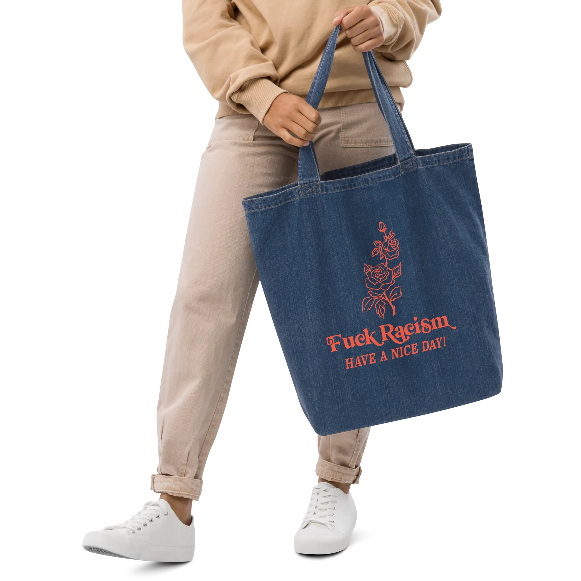 Fuck Racism Organic Denim Tote Bag