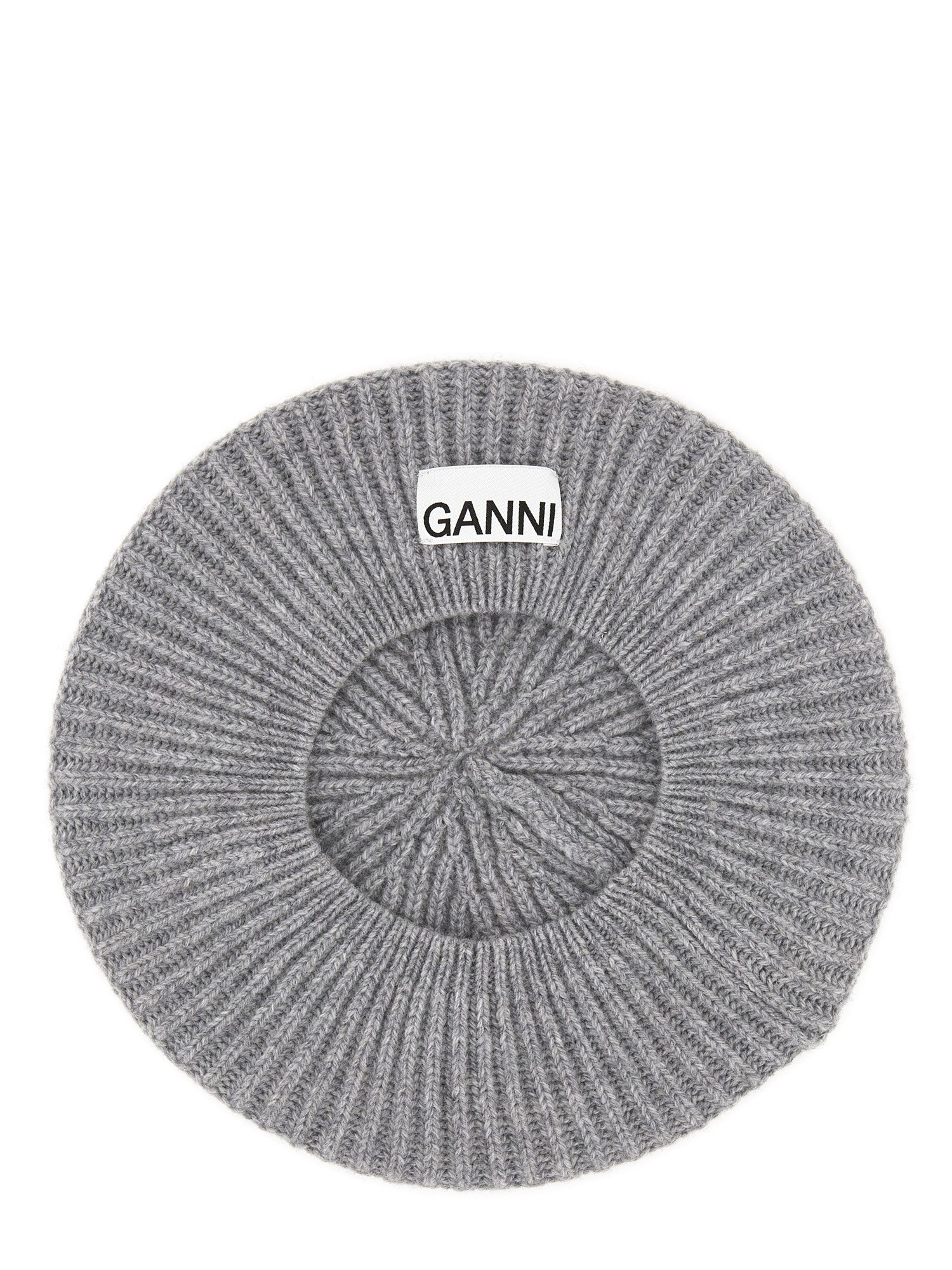 GANNI    WOOL RIBBED KNIT BEANIE