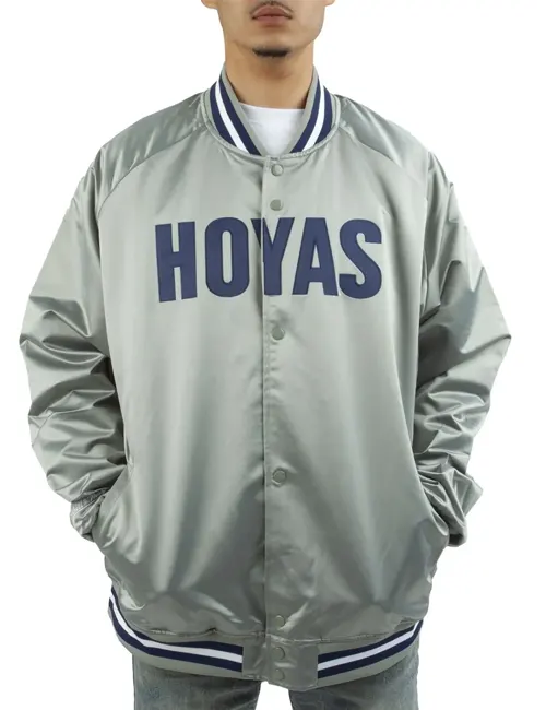 Georgetown University Gray Satin Varsity Jacket - William Jacket