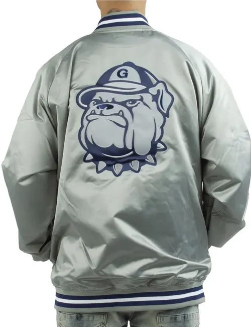 Georgetown University Gray Satin Varsity Jacket - William Jacket