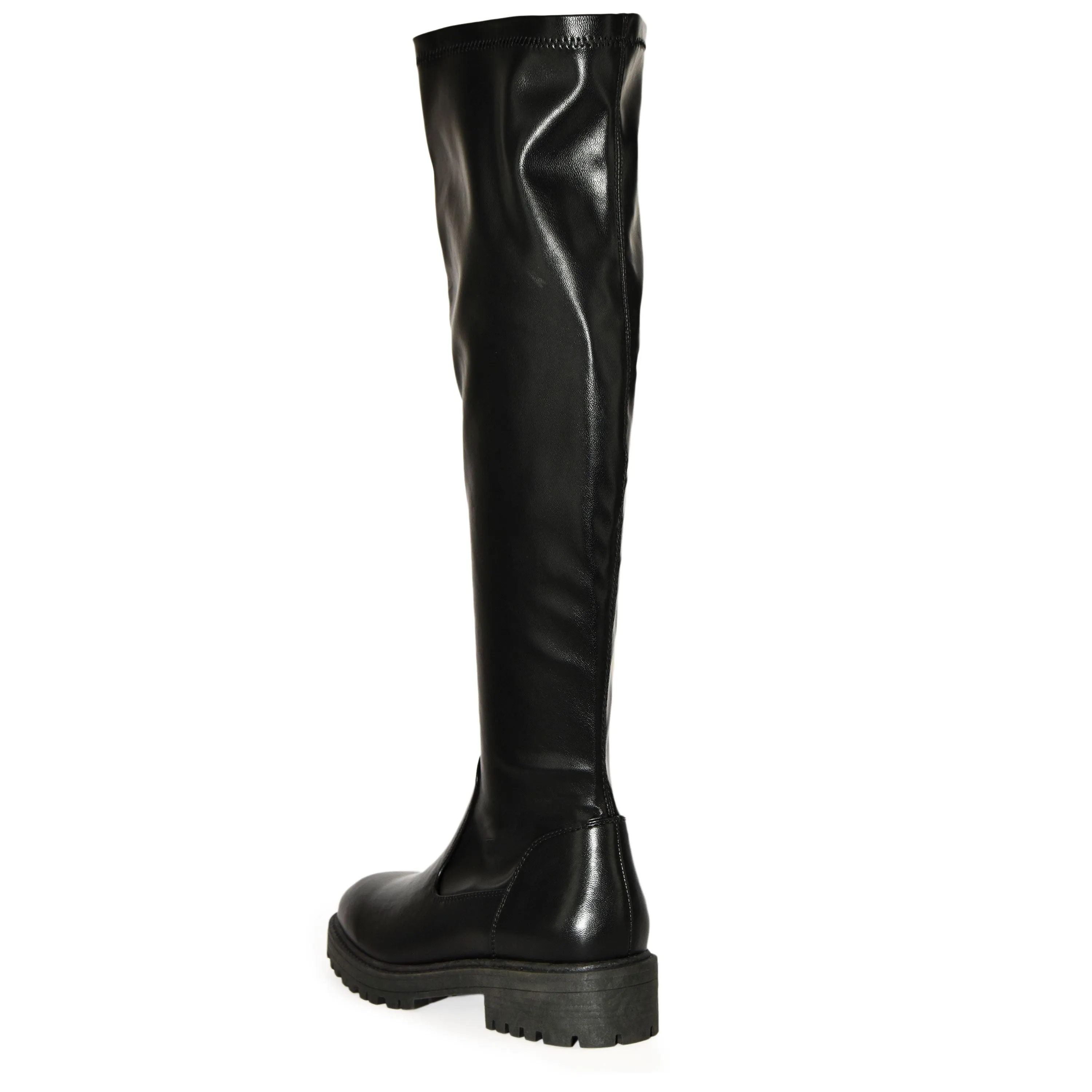 GINA-01 Knee Length Lug Sole Round Toe Boots