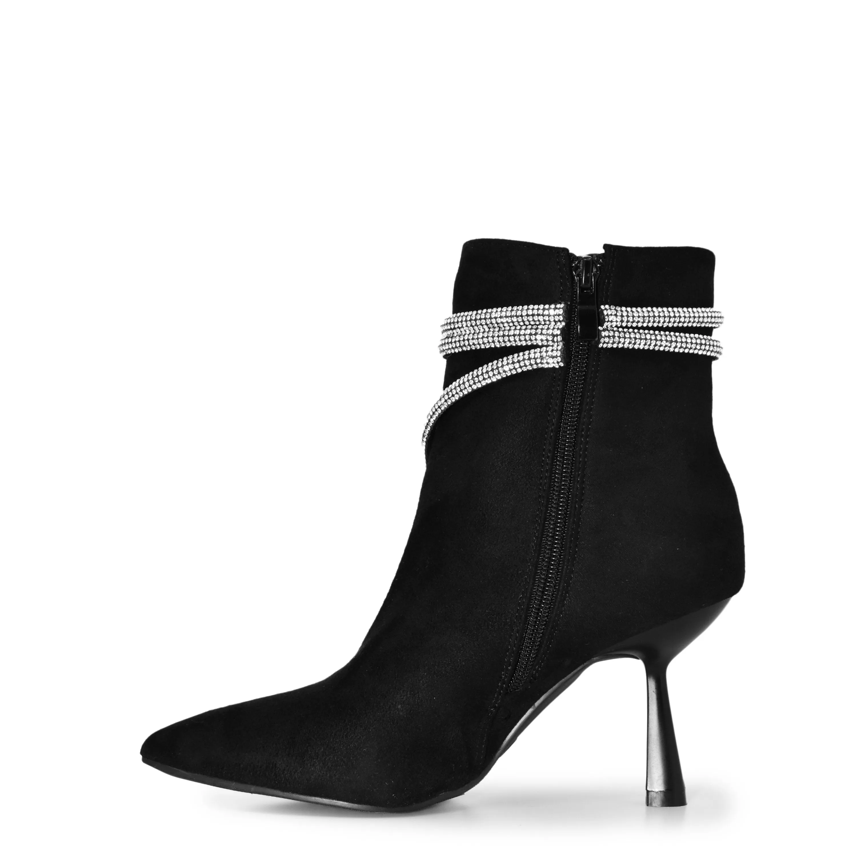 GLASGLOW-01 Embellished Pointy Toe Low Stiletto Heeled Boots