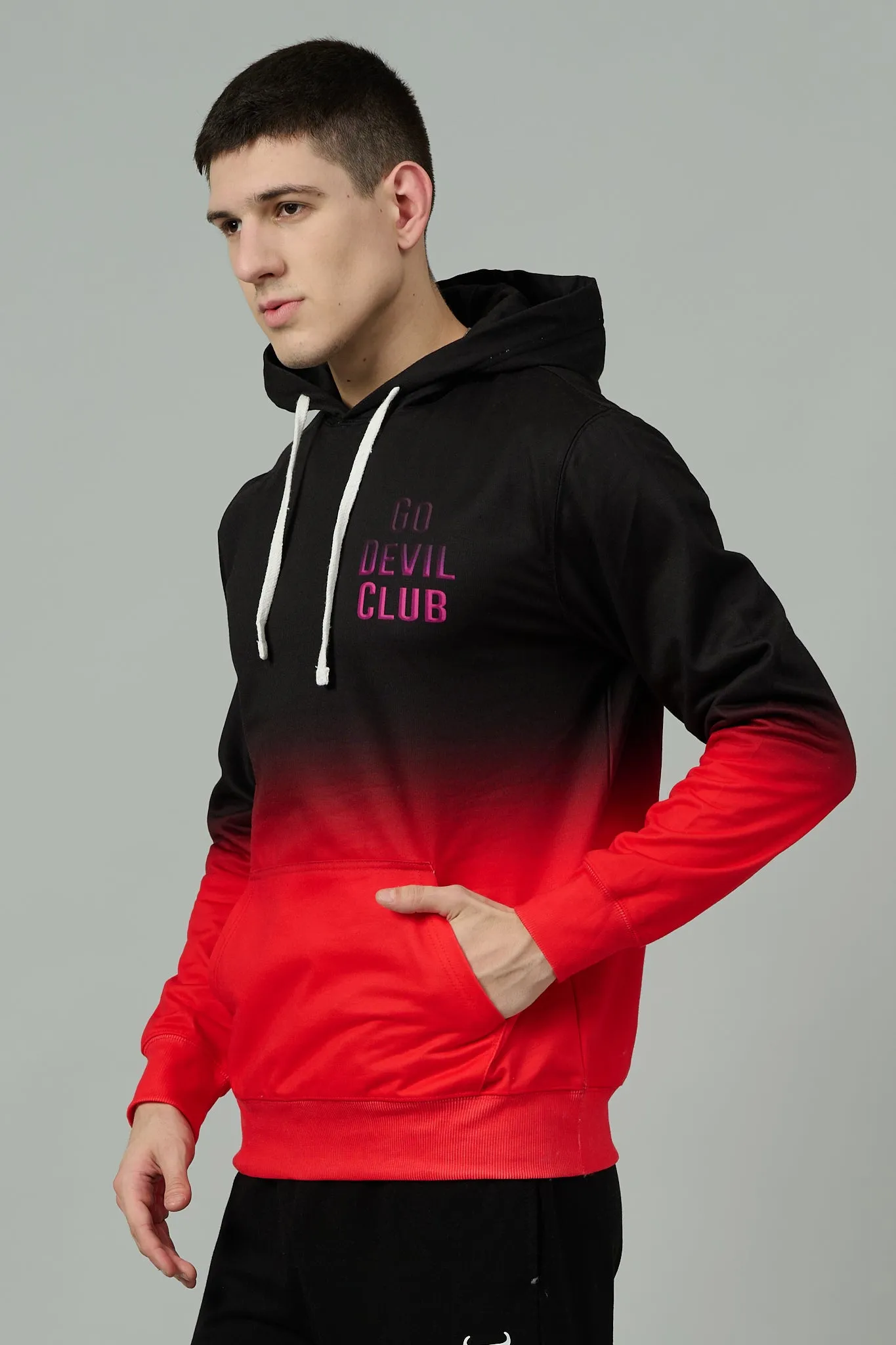 Go Devil Club Printed Black & Red Hoodie for Men