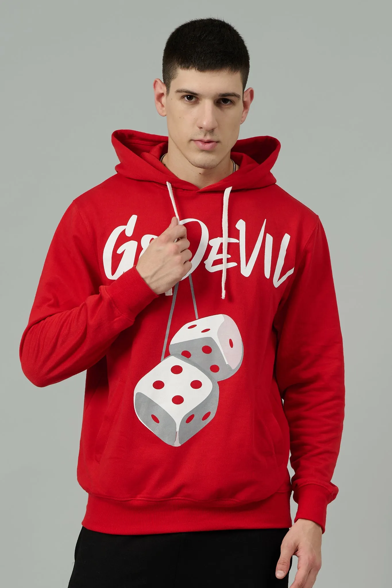 Go Devil Dice Printed Red Hoodie for Men