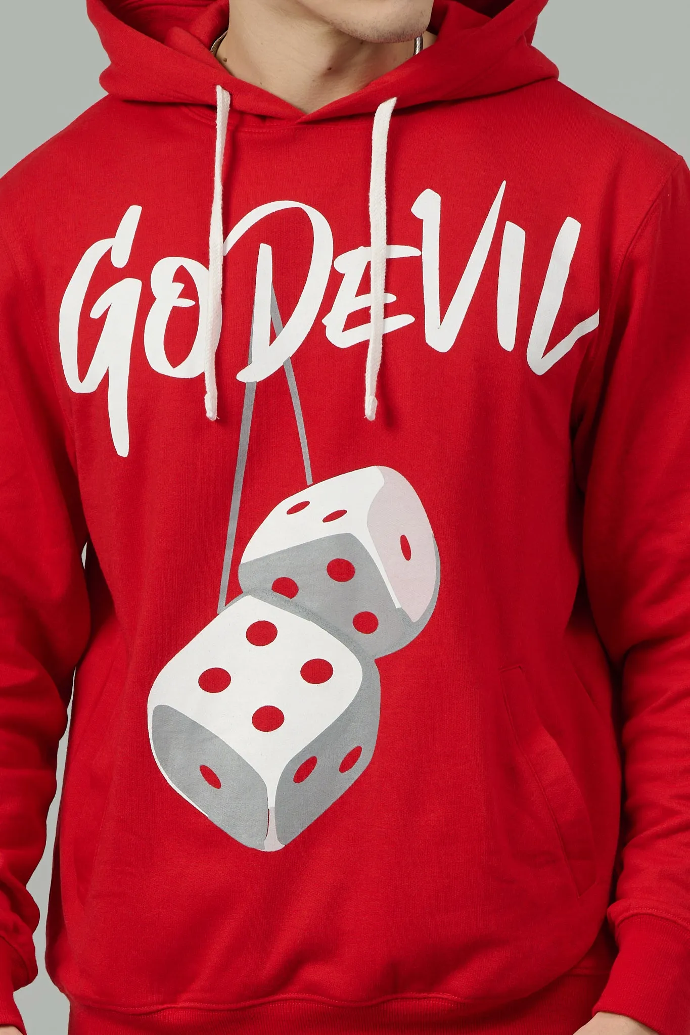 Go Devil Dice Printed Red Hoodie for Men