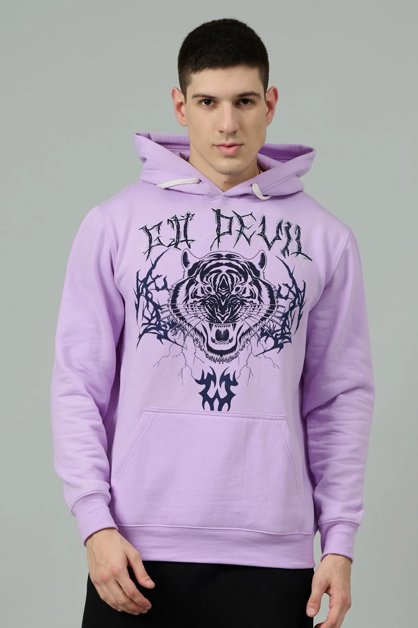 Go Devil (Tiger) Printed Purple Hoodie for Men