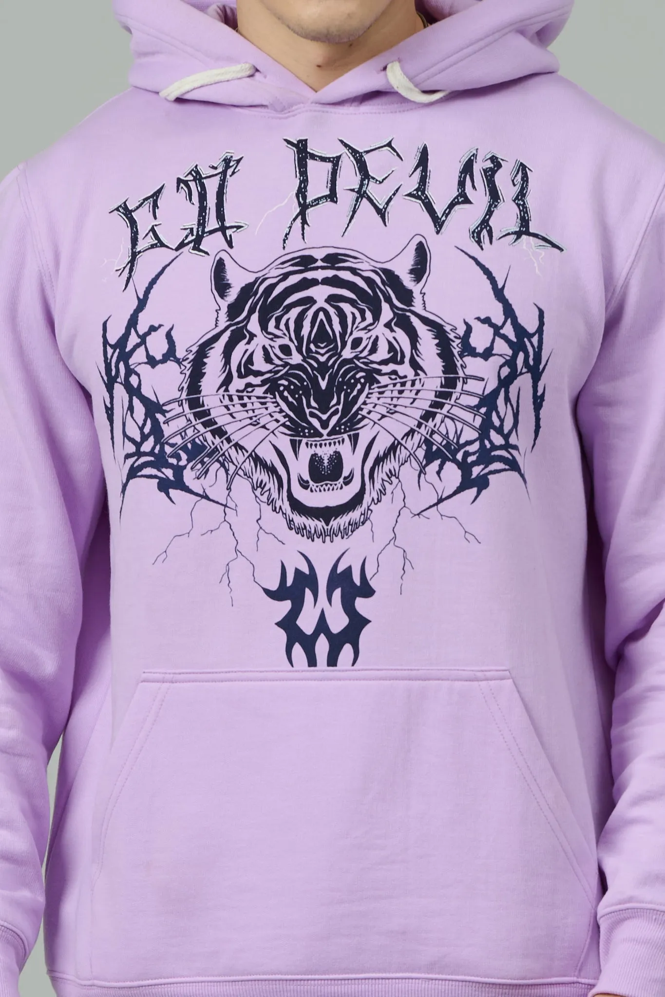 Go Devil (Tiger) Printed Purple Hoodie for Men