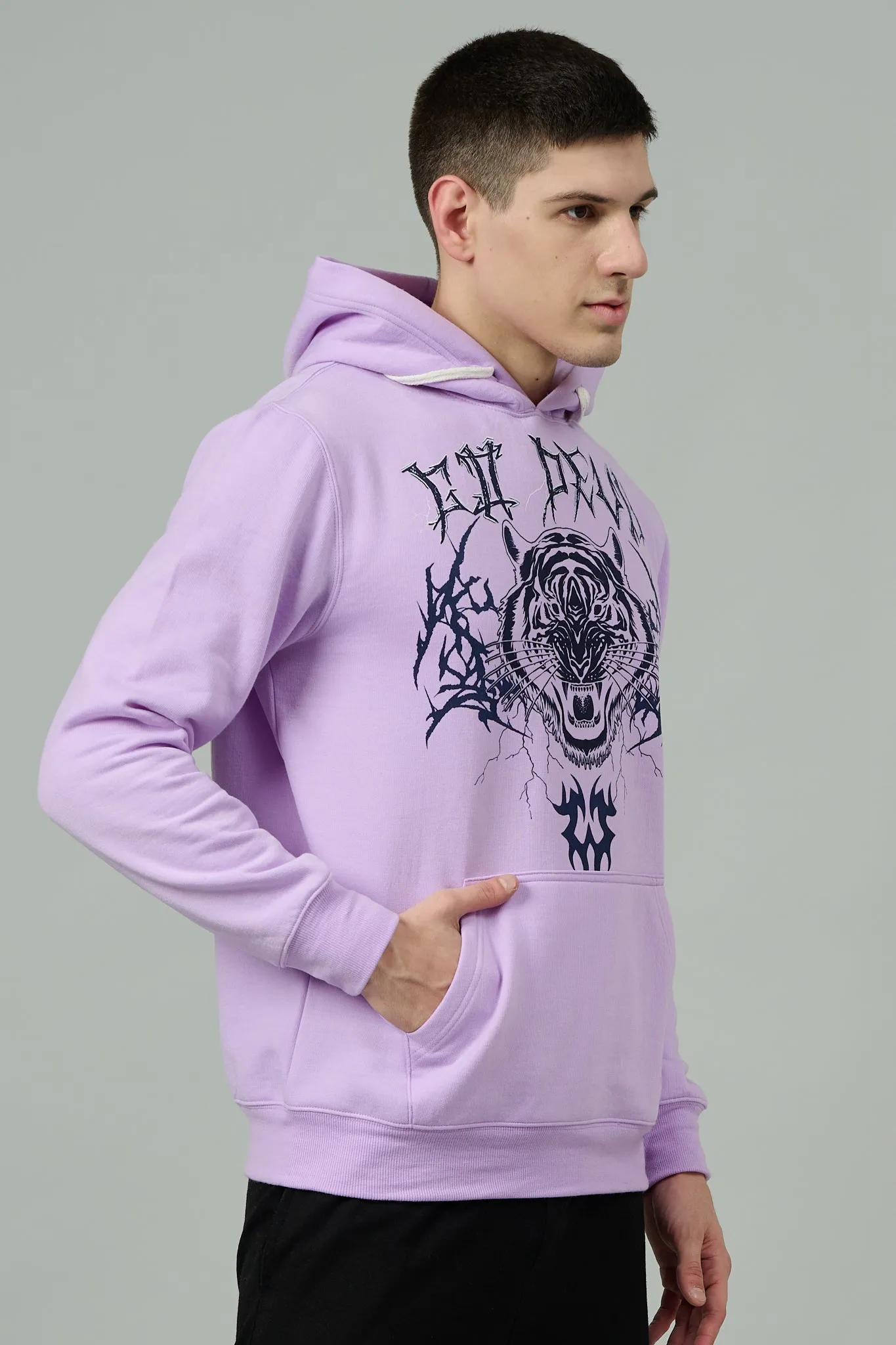 Go Devil (Tiger) Printed Purple Hoodie for Men