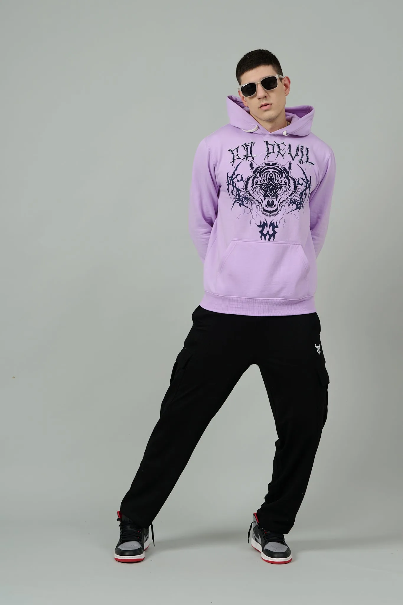 Go Devil (Tiger) Printed Purple Hoodie for Men