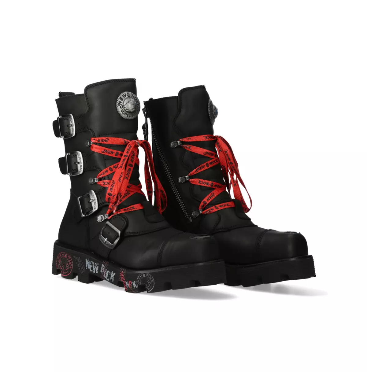 Gothic Black Ranger Boots | Red Lace-Up With Buckles Boots