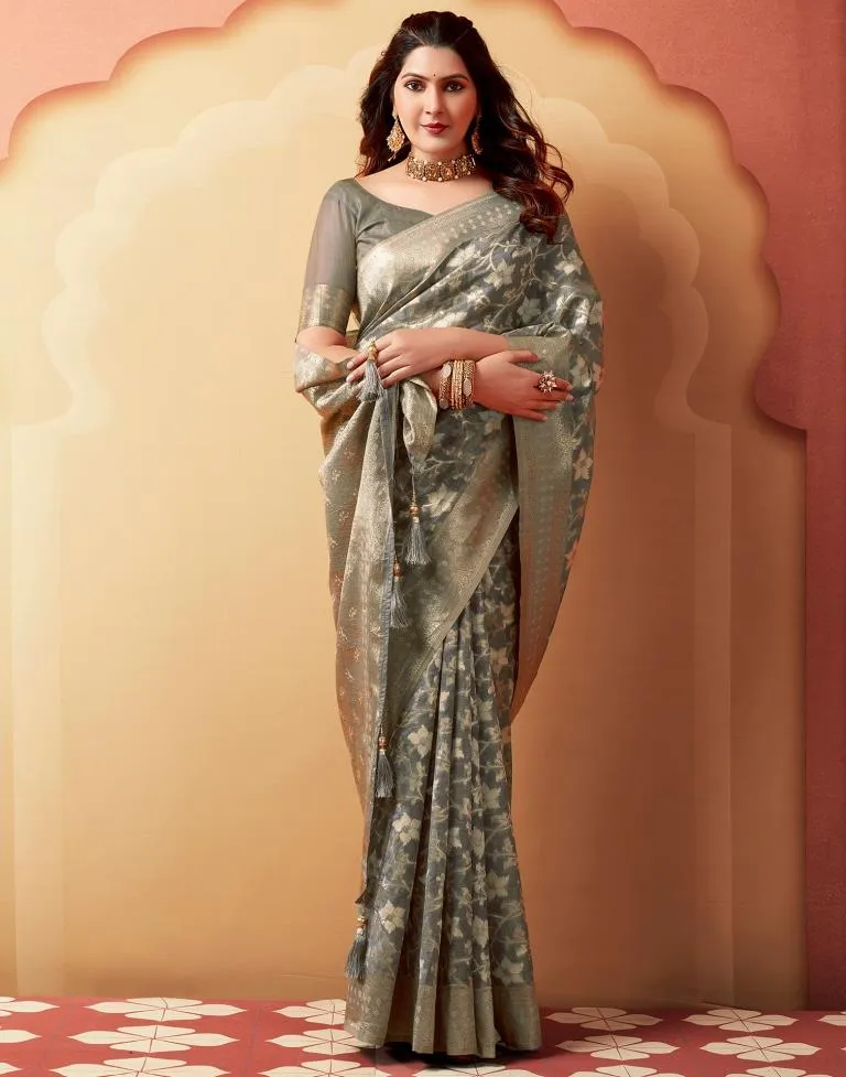 Grey Silk Woven Sarees