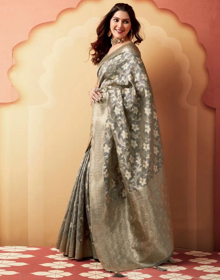 Grey Silk Woven Sarees