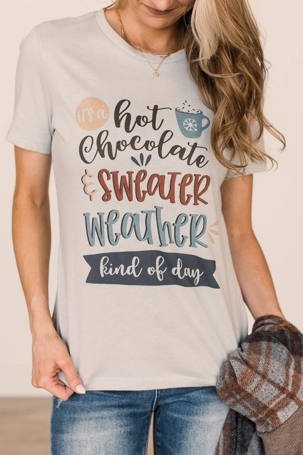 Hot Chocolate & Sweater Weather Graphic Tee- Powder Blue