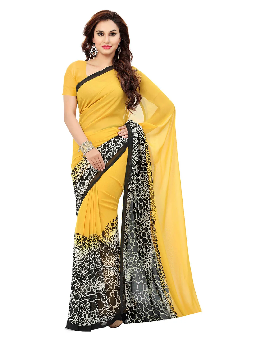 Ishin Combo of 5 Poly Georgette Multicolor Printed Women's Sarees with Blouse Piece