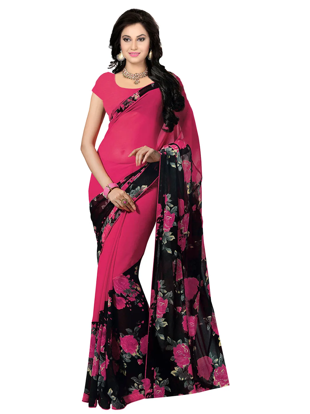 Ishin Combo of 5 Poly Georgette Multicolor Printed Women's Sarees with Blouse Piece