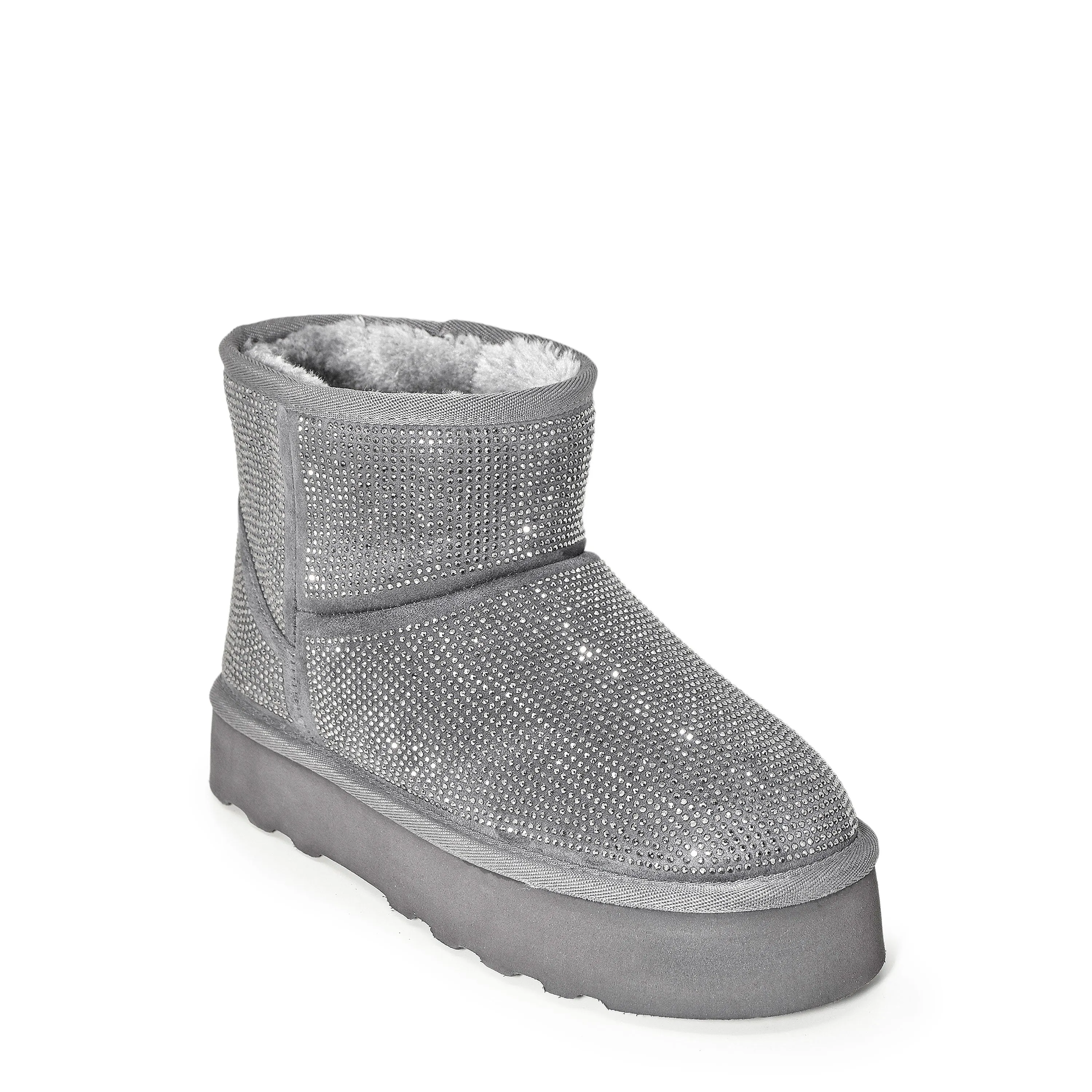 JORY-01 Rhinestone Faux Fur Ankle Boots