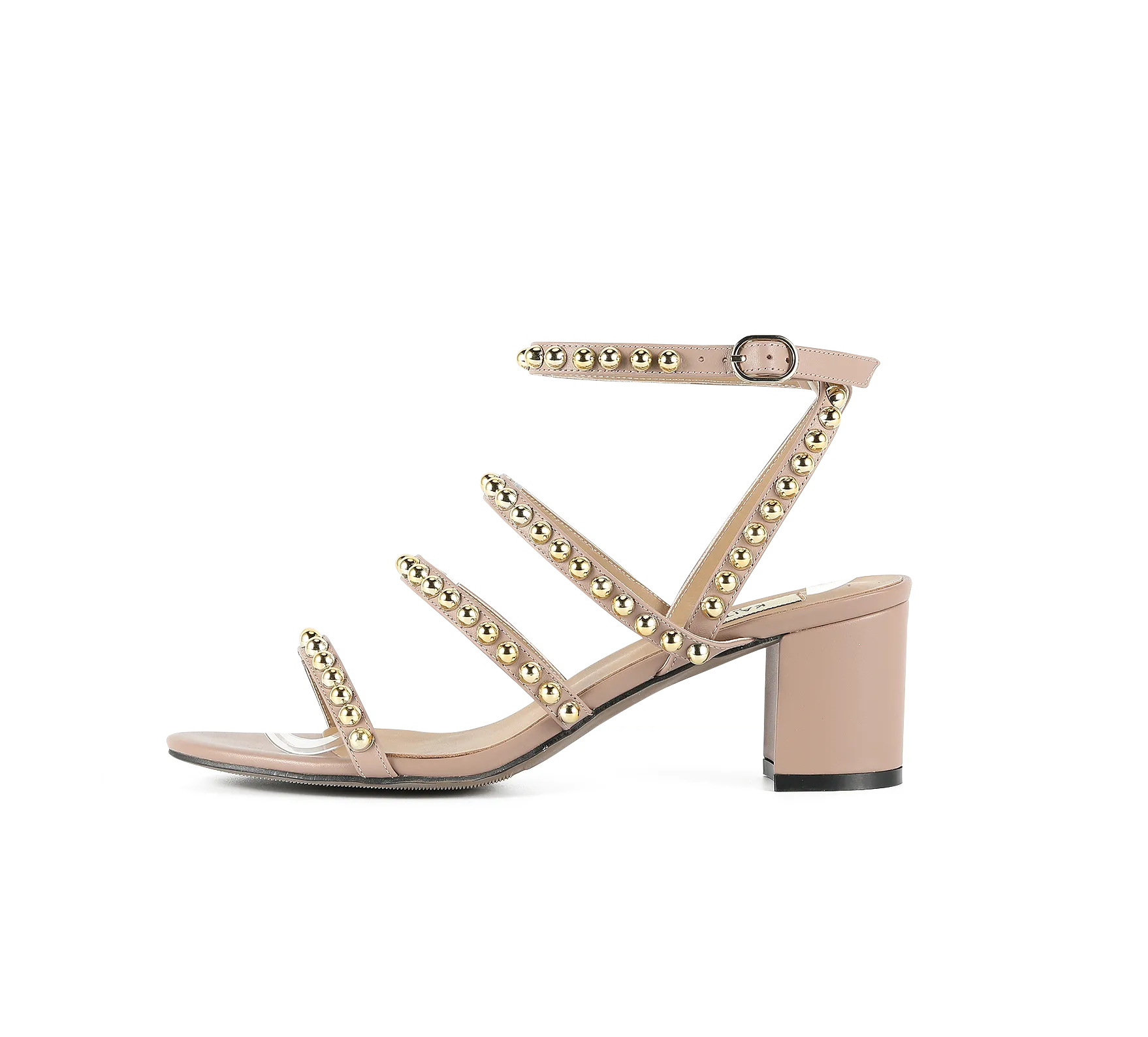 Kaisley Genuine Leather Studded Block Heel Caged Sandals