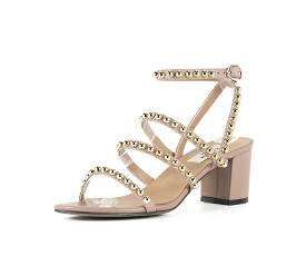 Kaisley Genuine Leather Studded Block Heel Caged Sandals