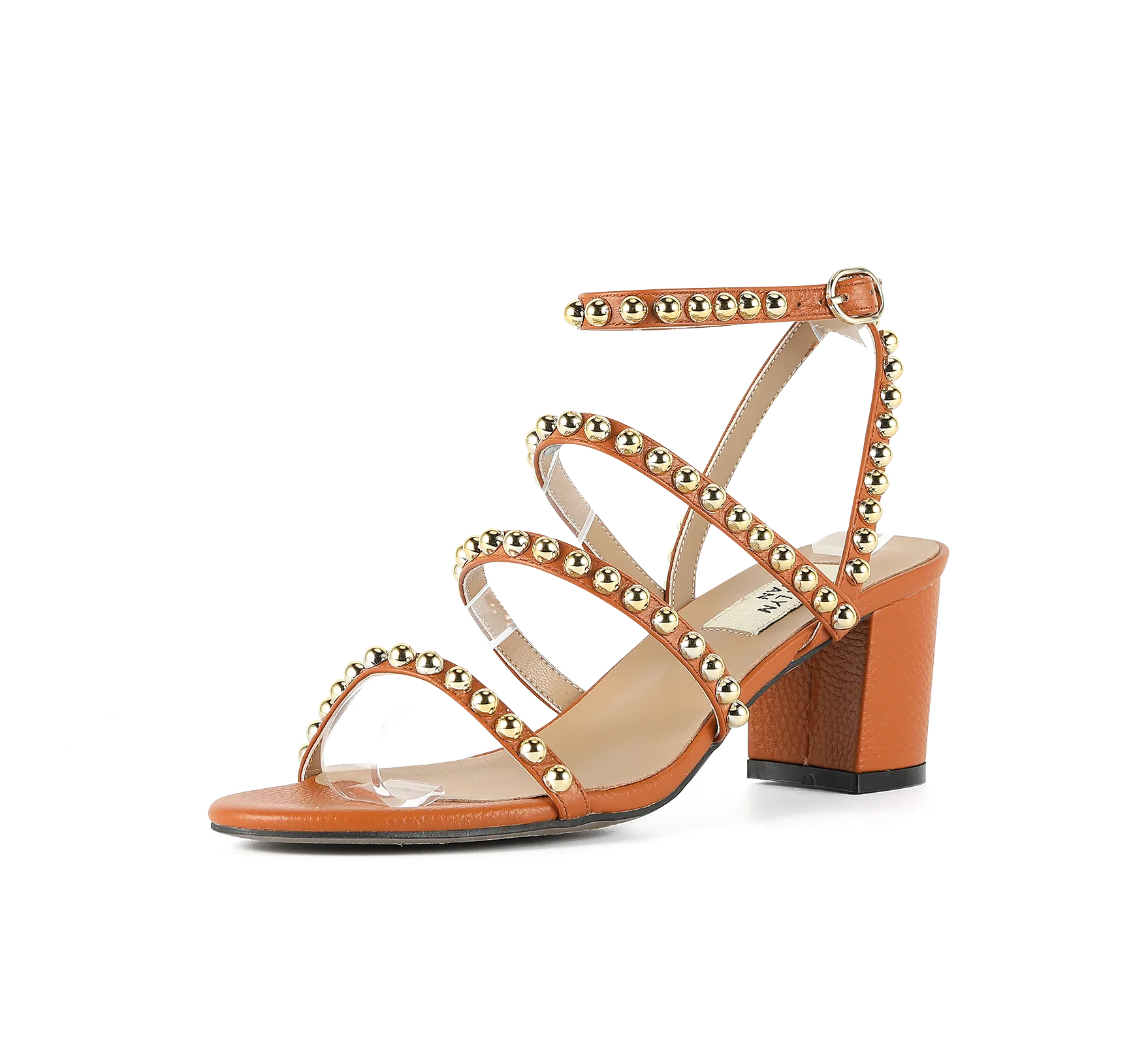 Kaisley Genuine Leather Studded Block Heel Caged Sandals