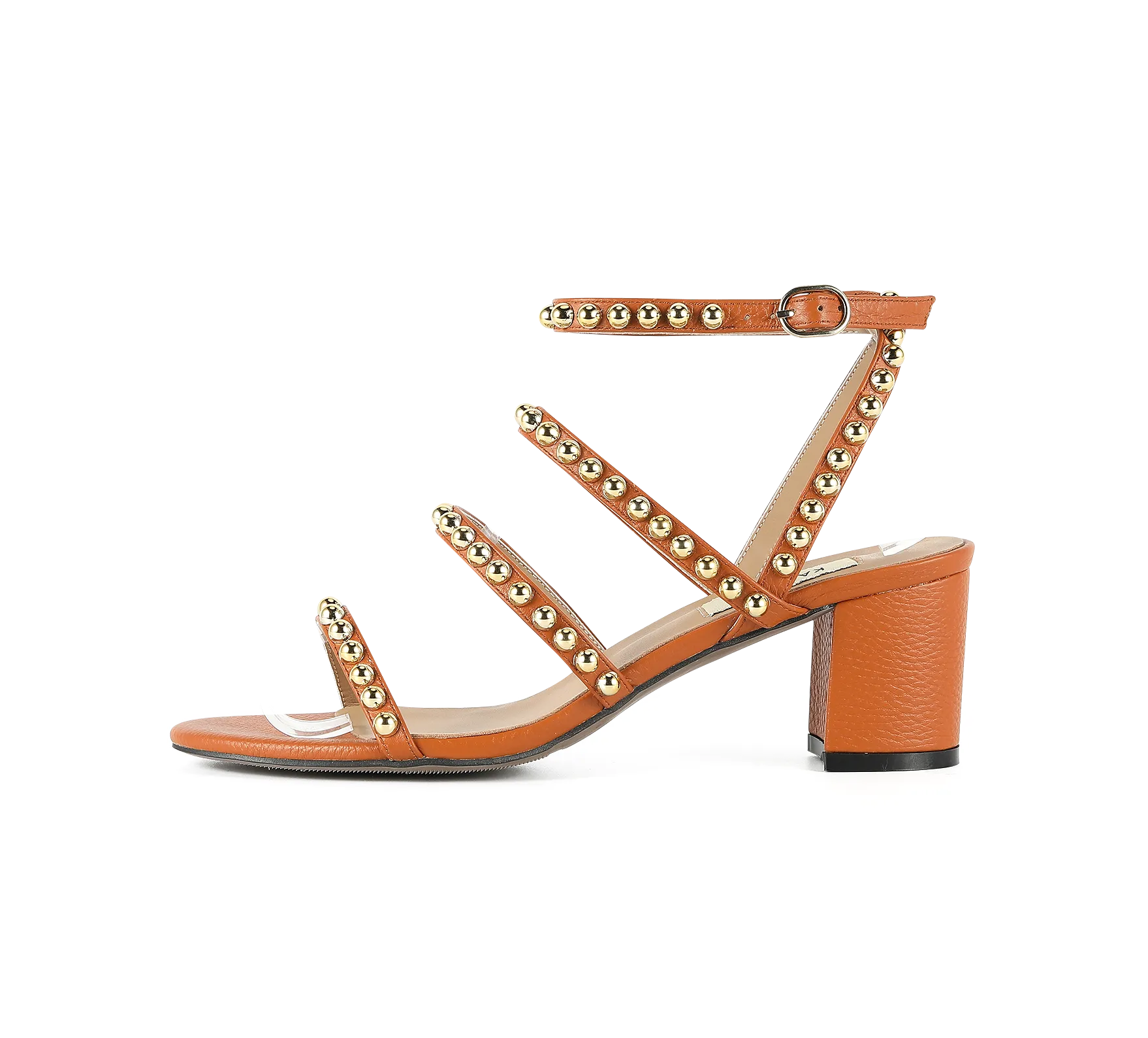 Kaisley Genuine Leather Studded Block Heel Caged Sandals