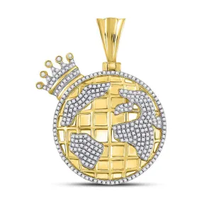 Keene Jewelers 10kt Yellow Gold Mens Round Diamond Globe Crown King Charm Pendant 3/4 Cttw