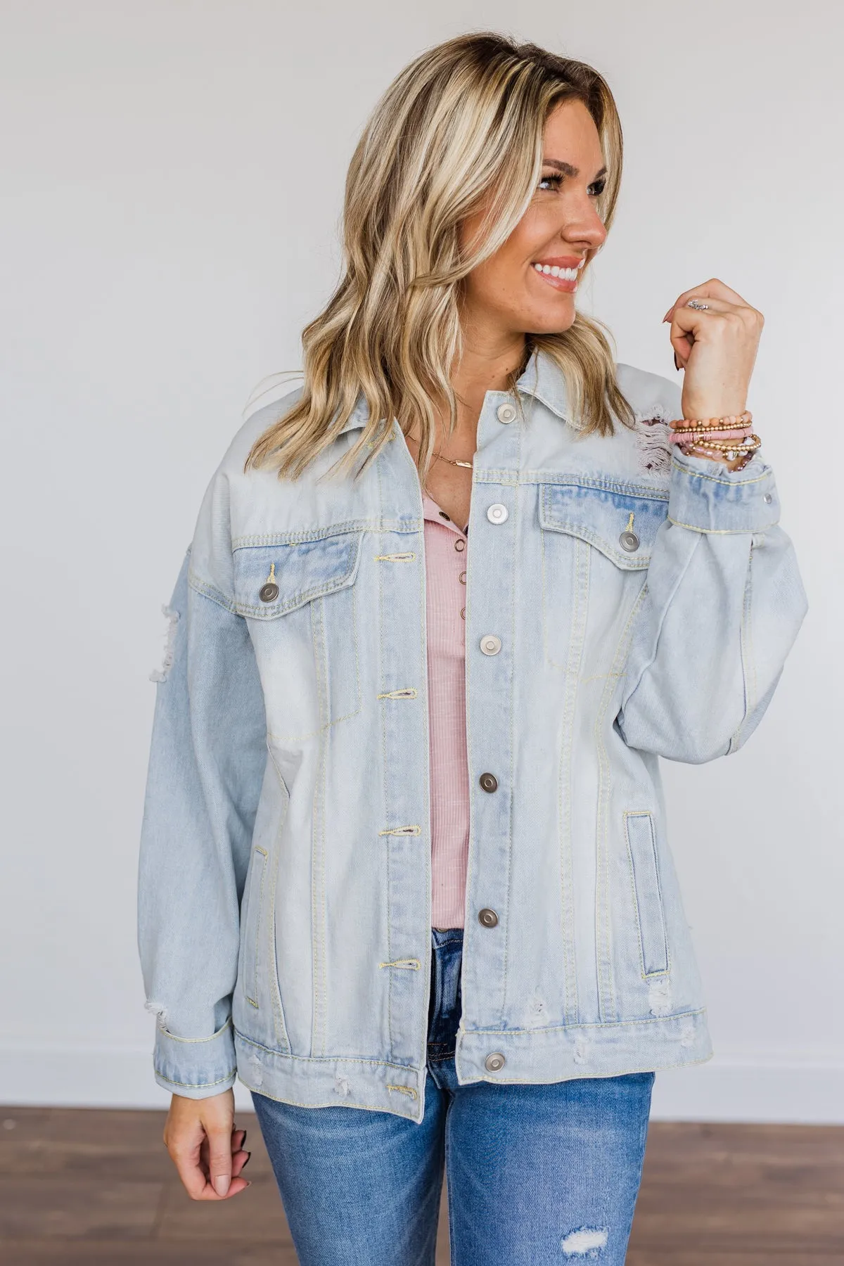 Keep Them Talking Denim Jacket- Light Wash