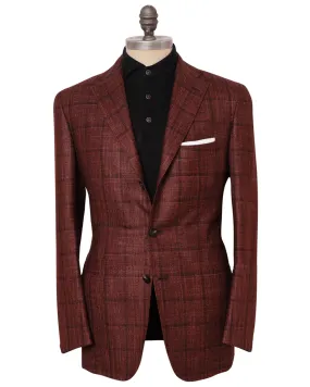 Kiton Rust and Burgundy Windowpane Cashmere Blend Sportcoat